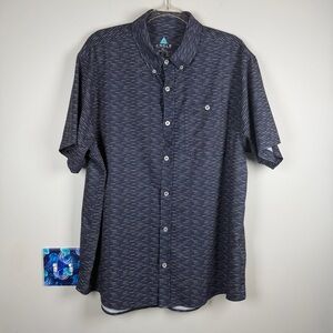 ANGLR CAST-FLX Short Sleeve Woven UPF Blue Printed Fishing Button Up Shirt XL